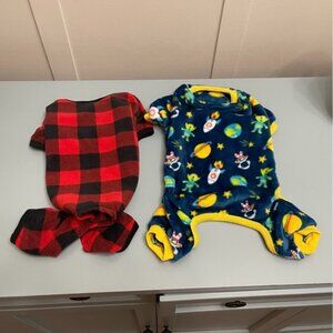Set of 2 Dog Pajamas: Buffalo Check and Space Pattern - for small dog